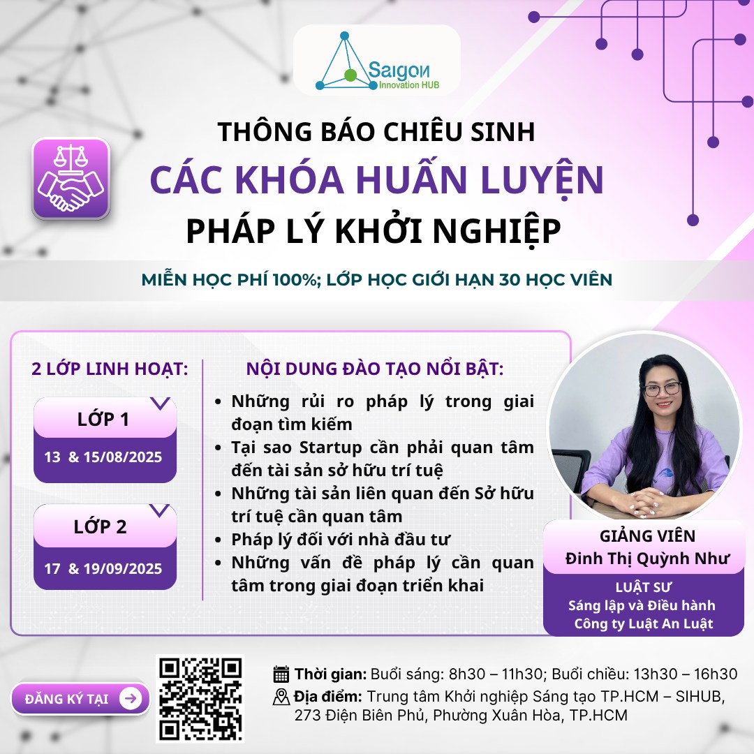 CHIÊU SINH KHÓA HUẤN LUYỆN PHÁP LÝ KHỞI NGHIỆP – HỖ TRỢ 100% HỌC PHÍ