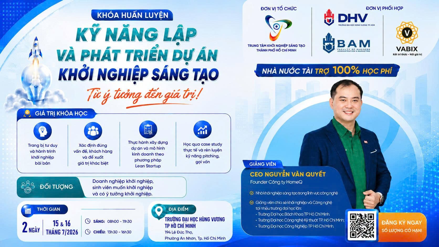 KHÓA HUẤN LUYỆN KỸ NĂNG LẬP VÀ PHÁT TRIỂN DỰ ÁN KHỞI NGHIỆP SÁNG TẠO ✨TỪ Ý TƯỞNG ĐẾN GIÁ TRỊ